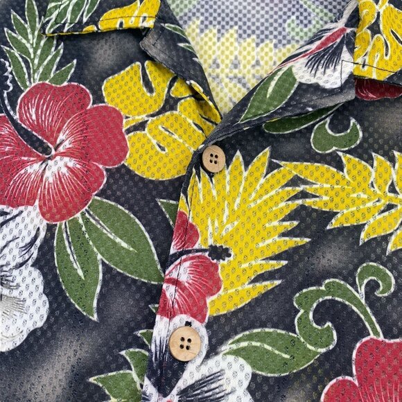 Vtg ODO Hawaiian Shirt XL Mesh Coconut Buttons 90s y2K Resort Cruise Beach Wear - Picture 7 of 9